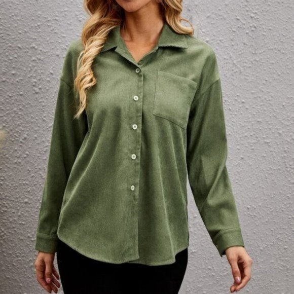COMFY Green Corduroy Button Down Shirt - Picture 4 of 6